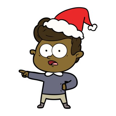 Noel Baba şapkası giyen bir bakan adam çizgi çizme