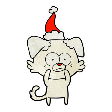 gergin köpek el giyen Noel Baba şapkası, dokulu çizgi film çekilmiş