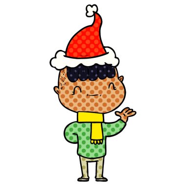 Noel Baba ha giyen bir dostu çocuk çizgi roman tarzı gösteren resim