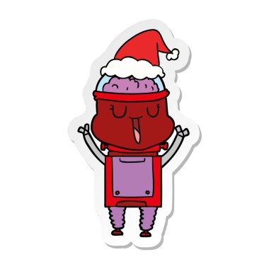 mutlu etiket karikatür Noel Baba şapkası giyen bir robot