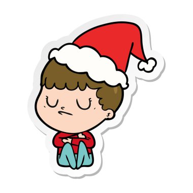 Noel Baba şapkası giyen bir huysuz çocuğun etiket çizgi film