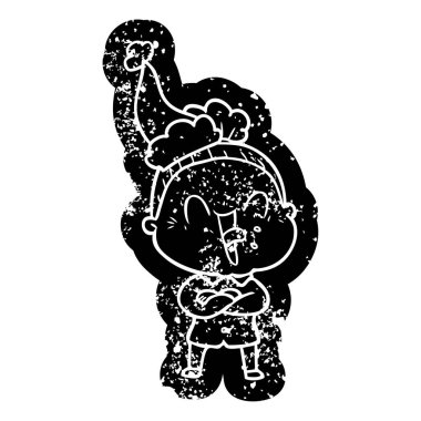 Noel Baba şapkası giyen bir mutlu eski kadın karikatür sıkıntılı simgesi