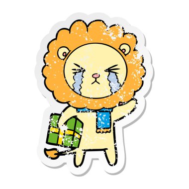 Aslan ağlıyor bir karikatür sıkıntılı etiket