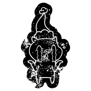 domuz karikatür sıkıntılı simgesini giyen Noel Baba şapkası ağlıyor