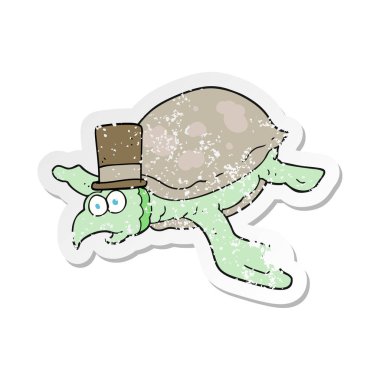 bir çizgi film kaplumbağa Retro sıkıntılı etiket