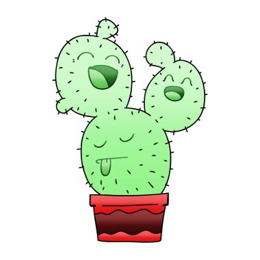 Degrade gölgeli ilginç karikatür kaktüs