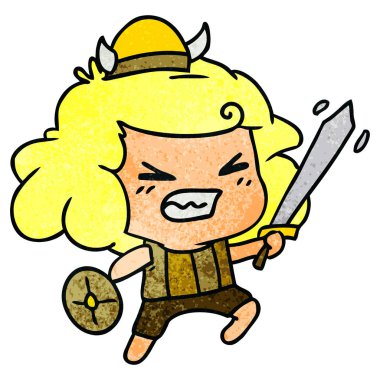 kawaii viking çocuğun serbest el çekilmiş dokulu çizgi film