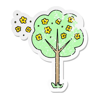 ilginç bir el sıkıntılı etiket karikatür ağaç çizilmiş