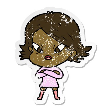 kadın bir karikatür sıkıntılı etiket vurguladı