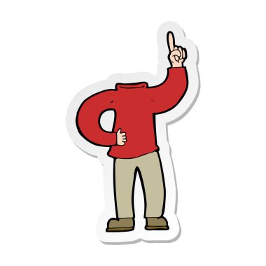 etiket bir karikatür başsız vücut yükseltilmiş el ile