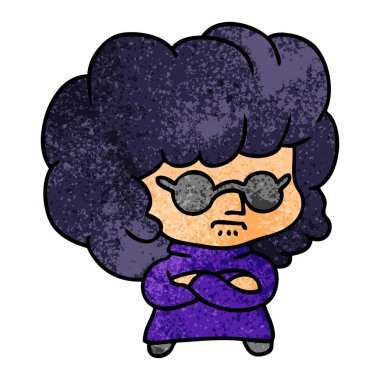 kawaii kadının serbest el çekilmiş dokulu çizgi film