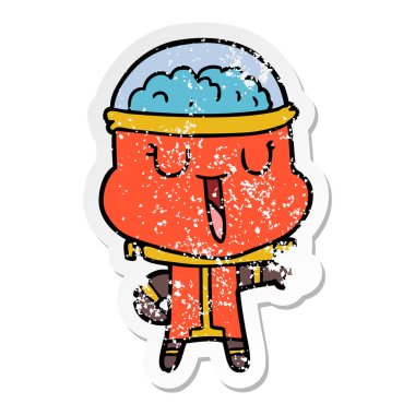 bir mutlu karikatür robot sıkıntılı etiket