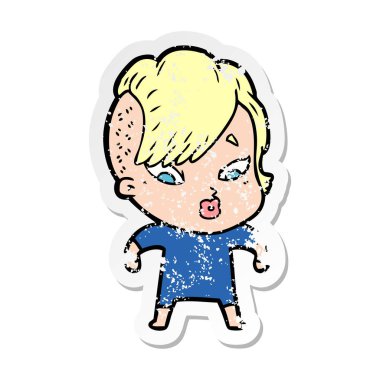 bir çizgi film sürpriz kızın sıkıntılı etiket