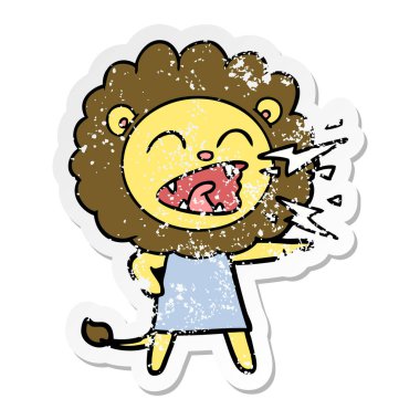 kükreyen aslan kız bir karikatür sıkıntılı etiket