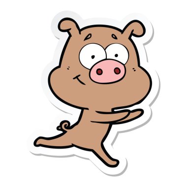 mutlu karikatür domuz bir etiket
