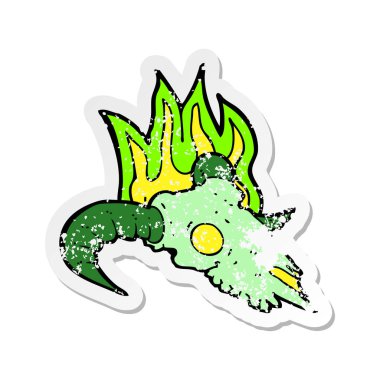 bir çizgi film sihirli ram kafatası Retro sıkıntılı etiket