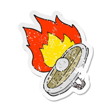 Retro bir karikatür kalkan yanan etiket sıkıntılı