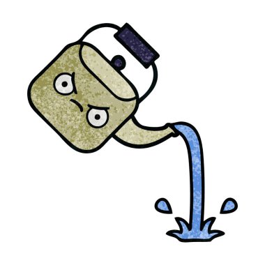 Retro grunge doku karikatür dökülen bir Kettle