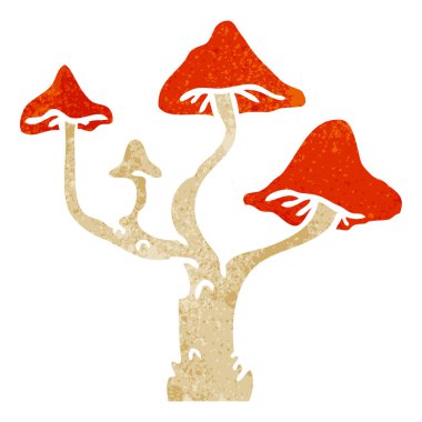 mantar büyüyen çizilmiş retro karikatür doodle el