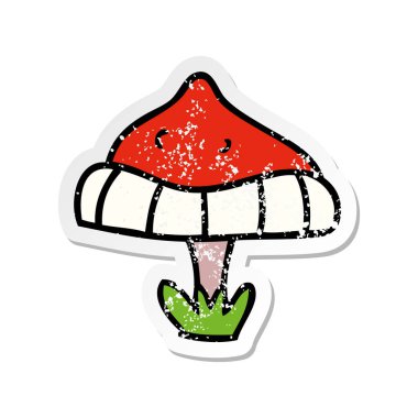 sıkıntılı etiket karikatür doodle tek bir mantarı