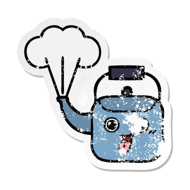 su ısıtıcısı dumanı tüten bir sevimli çizgi sıkıntılı etiket