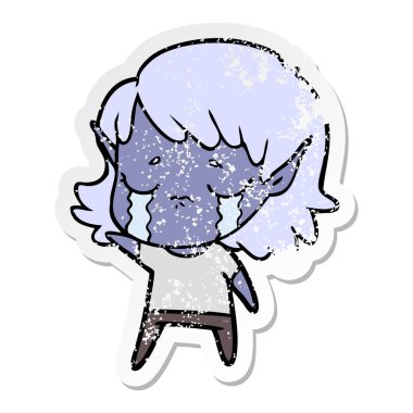 bir çizgi film ağlayan elf kızın sıkıntılı etiket