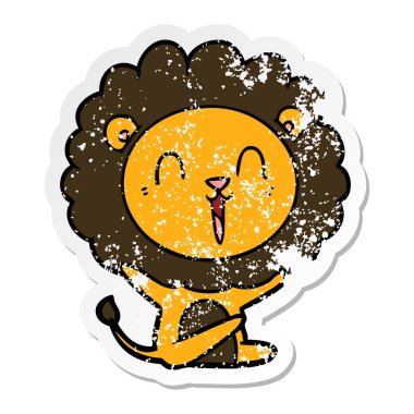 gülünecek bir aslan karikatür sıkıntılı etiket