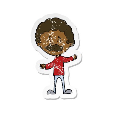 Retro sıkıntılı etiket karikatür mutlu bir adamın bıyıklı