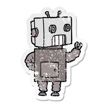 bir çizgi film robot sıkıntılı etiket