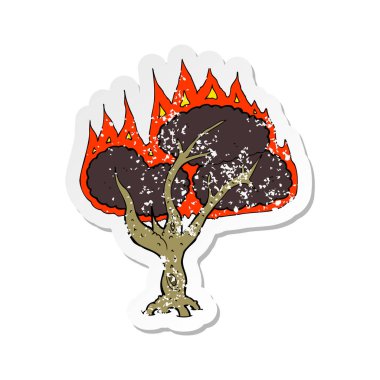 Retro sıkıntılı etiket ağaç yanan bir karikatür