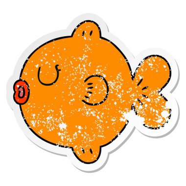 ilginç bir el sıkıntılı etiket karikatür balık çizilmiş 