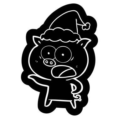 domuz giyen Noel Baba şapkası bağıran bir ilginç çizgi film simgesi