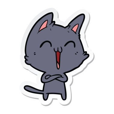 etiket meowing bir mutlu karikatür kedi