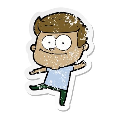 karikatür mutlu bir adamın sıkıntılı etiket