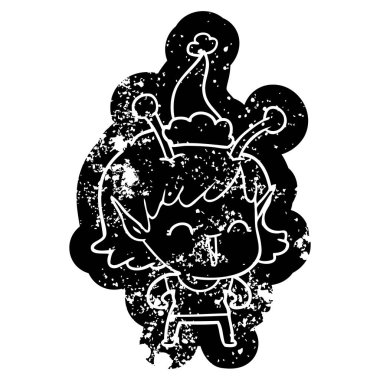 santa s giyen gülüyor bir uzaylı kızın sıkıntılı simgesi çizgi film