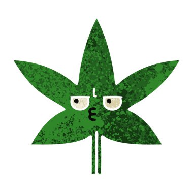Retro illüstrasyon tarzı çizgi film marihuana yaprağı