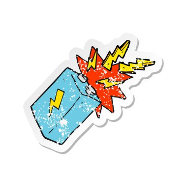 bir çizgi film pil kıvılcım retro sıkıntılı etiket