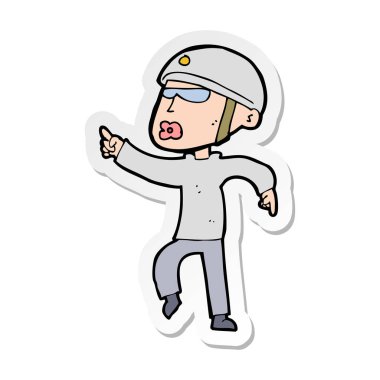 Bisiklet kask işaret içinde bir çizgi film adamın etiket