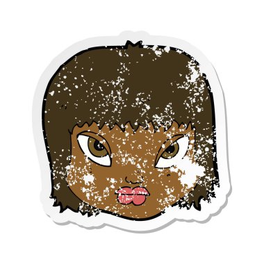 bir karikatür Retro sıkıntılı etiket yüz rahatsız