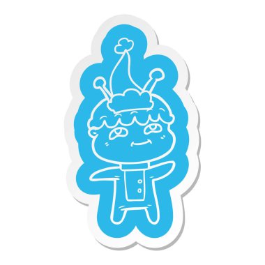 Noel Baba şapkası giyen bir uzaylı dostu çizgi film etiketi