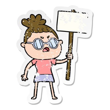 bir karikatür rahatsız kadının sıkıntılı etiket