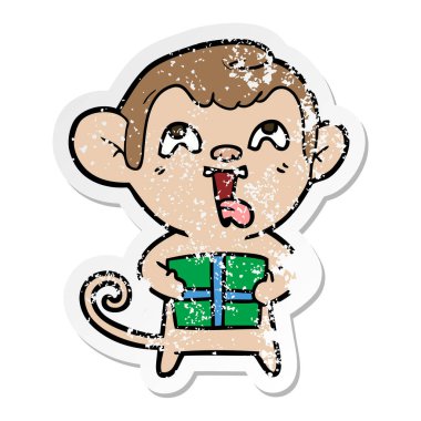 Noel hediyesi ile deli karikatür maymun sıkıntılı etiket