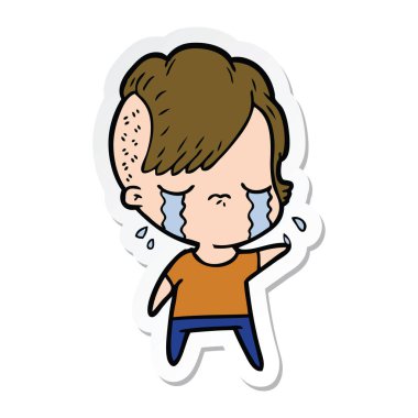 etiket bir karikatür ağlayan kız