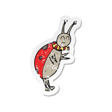 bir çizgi film uğur böceği retro sıkıntılı etiket