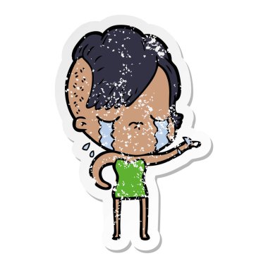 bir çizgi film ağlayan kızın sıkıntılı etiket