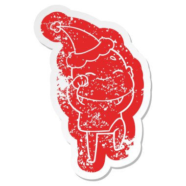 Noel Baba şapkası giyen kel bir adamın plakası mutlu ilginç karikatür sıkıntılı