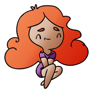 bir şirin kawaii kızın degrade çizgi film