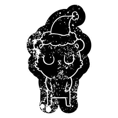 Noel Baba şapkası giyen bir ayının huzurlu karikatür sıkıntılı simgesi