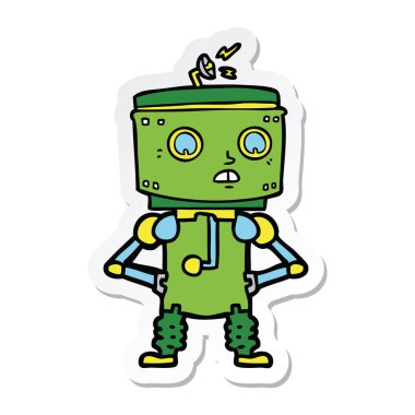 etiket ile bir çizgi film robot kalçalarına eller