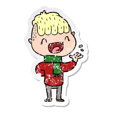 bir karikatür mutlu çocuk gülüyor sıkıntılı etiket